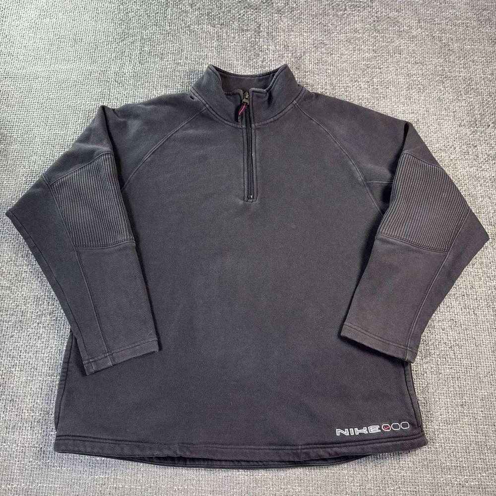 Nike 1/4 Zip Sweatshirt Mens M Black Ribbed Elbow Patch Y2K Fleece Pullover